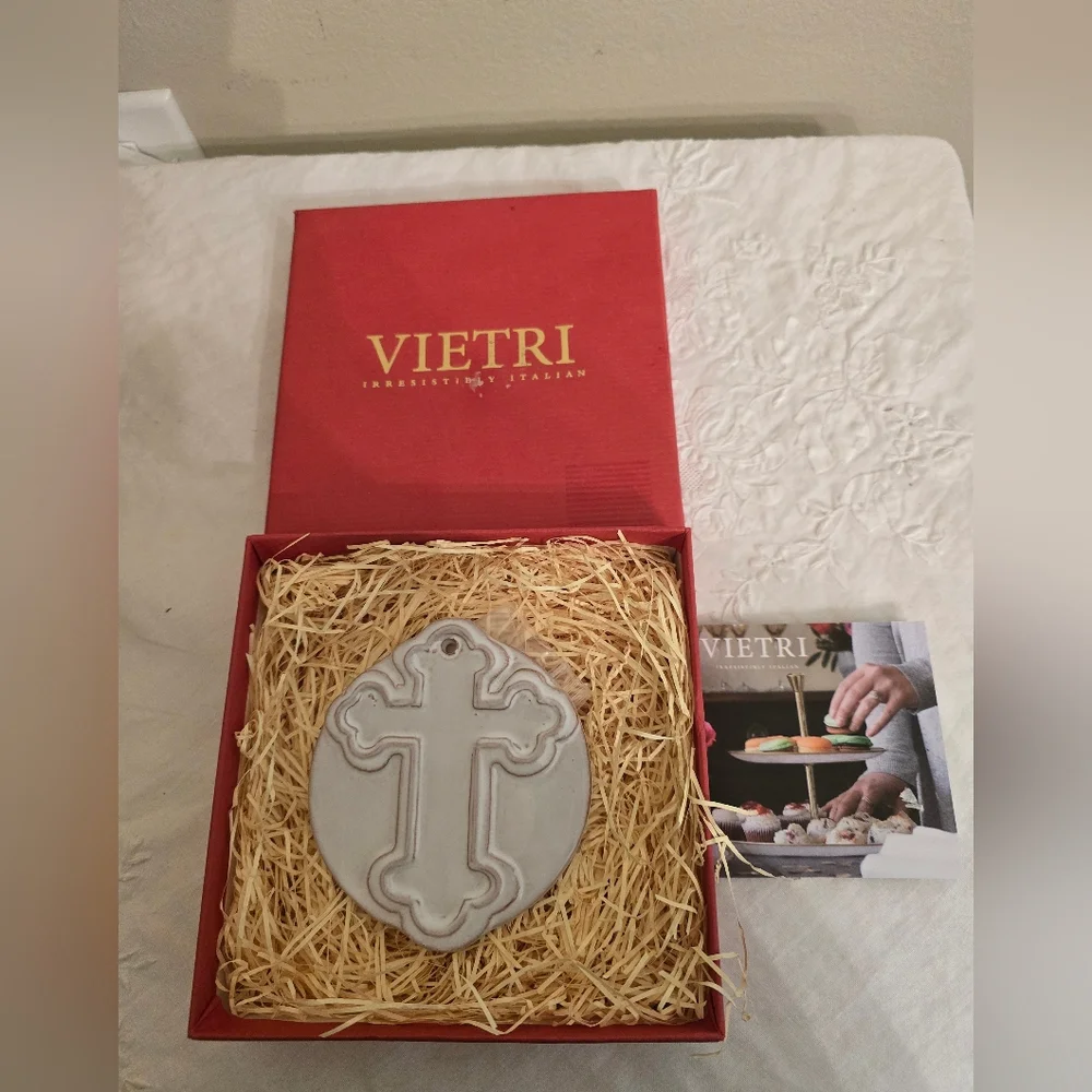 Vietri White Cermic Cross Ornament With Box